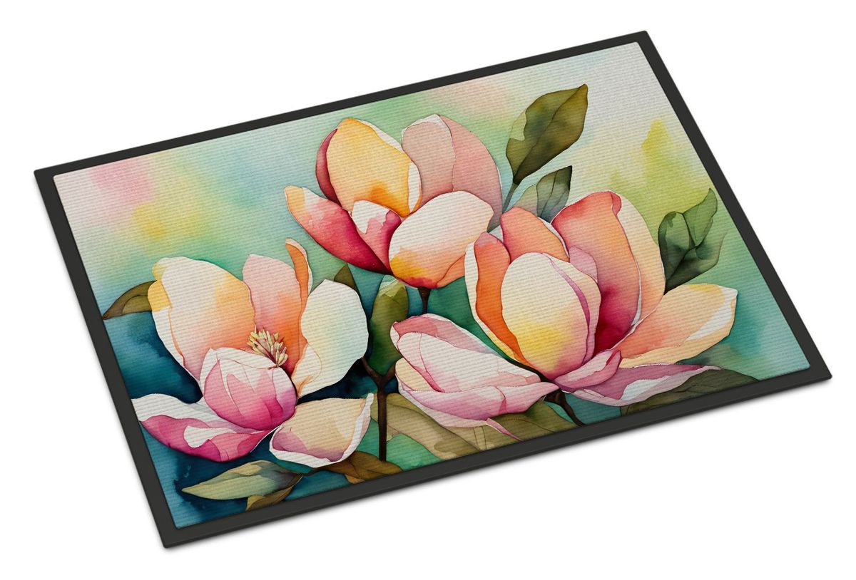 Mississippi Magnolia In Watercolor Doormat Front Door Mat Indoor Outdoor Rugs For Entryway, Non Slip Washable Low Pile, 24H X 36W_maomaolike.com