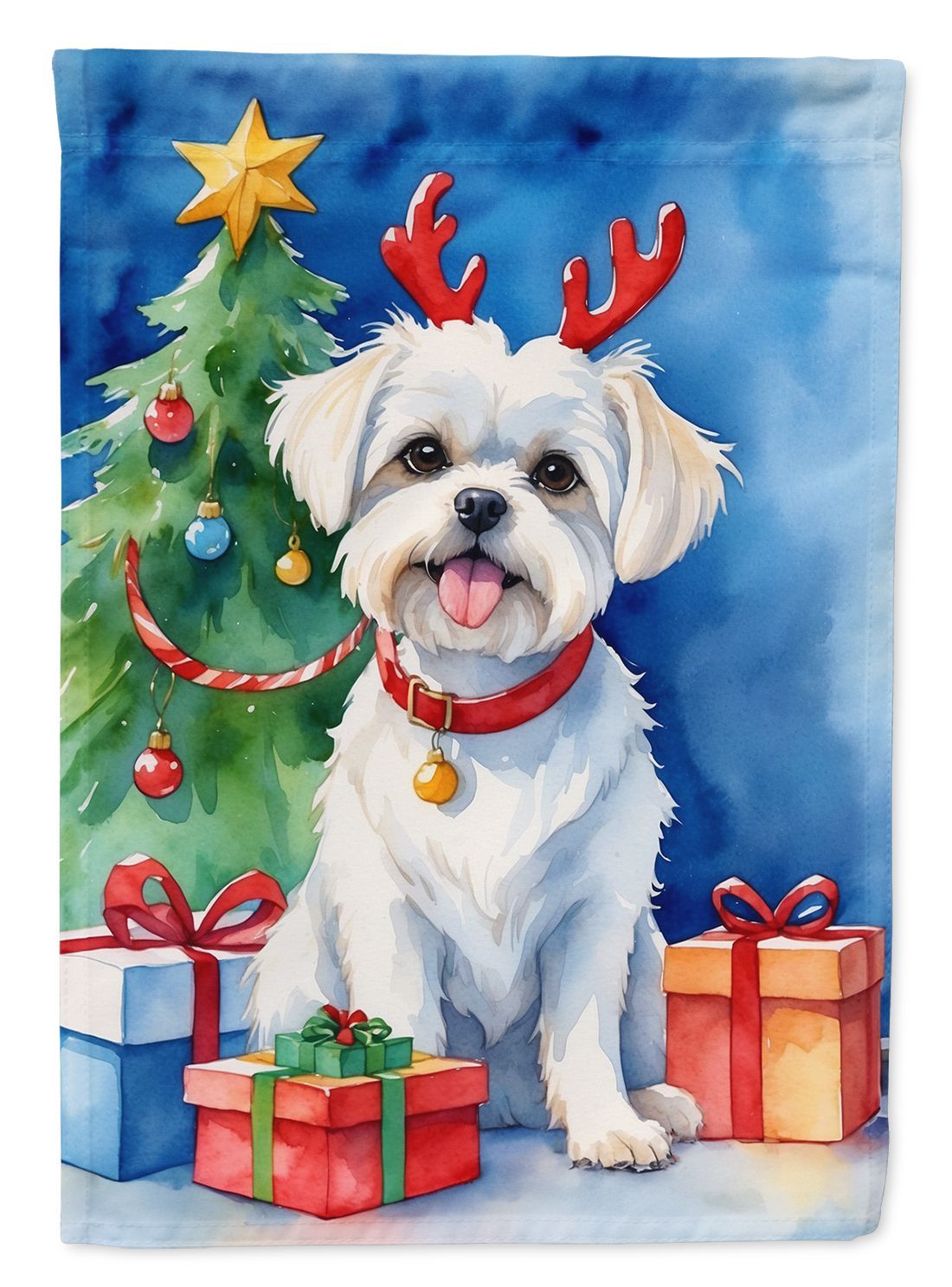 Maltese Christmas Reindeer House Flag Large Porch Sleeve Pole Decorative Outside Yard Banner Artwork Wall Hanging, Polyester, House Size, Multicolor_maomaolike.com