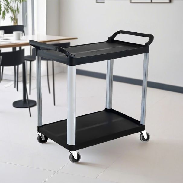 SOGA 2 Tier Food Trolley Portable Kitchen Cart Multifunctional Big Utility Service With Wheels 950x500x640mm Black_maomaolike.com
