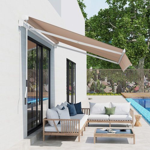 Outsunny 8' X 7' Patio Retractable Awning, Manual Exterior Sun Shade Deck Window Cover, Brown_maomaolike.com