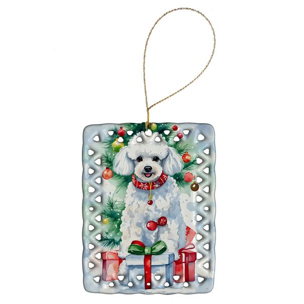 Poodle Christmas Porcelain Ornament Christmas Tree Hanging Decorations For Home Christmas Holiday, Rectangle, Gift, Multicolor_maomaolike.com