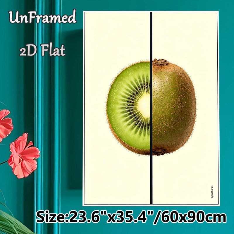 Kiwi Fruit Painting Poster, Fresh Vibrant Split Design Poster, Half Sliced & Whole Kiwi Artwork, Eye-catching Wall Decor Ideal For Kitchen, Dining_maomaolike.com