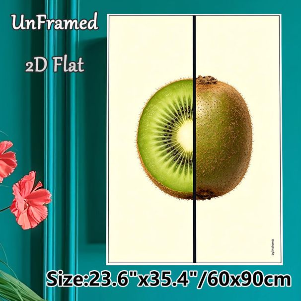 Kiwi Fruit Painting Poster, Fresh Vibrant Split Design Poster, Half Sliced & Whole Kiwi Artwork, Eye-catching Wall Decor Ideal For Kitchen, Dining_maomaolike.com