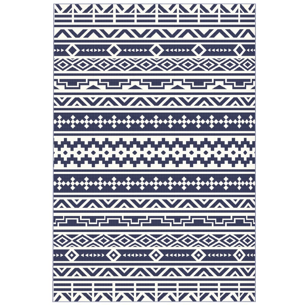Reversible Outdoor Rug, Waterproof Plastic Straw With Carry Bag, 6' X 9', Blue & White Geometric_maomaolike.com