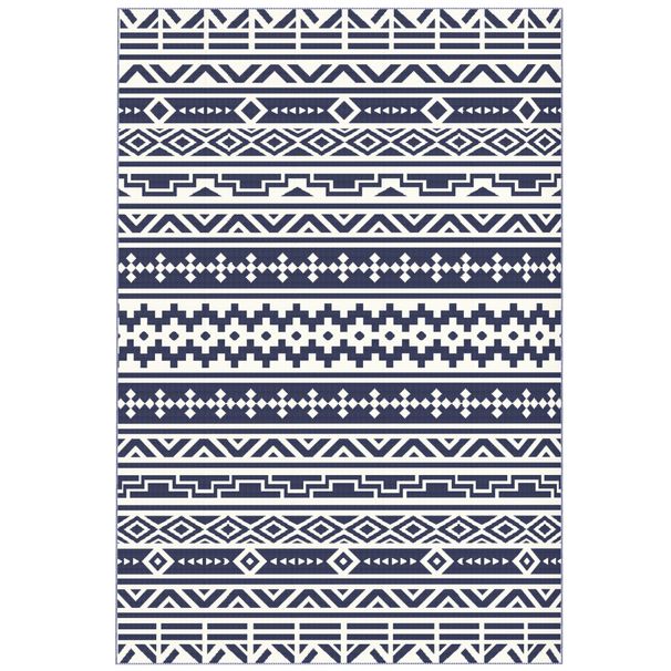 Reversible Outdoor Rug, Waterproof Plastic Straw With Carry Bag, 6' X 9', Blue & White Geometric_maomaolike.com