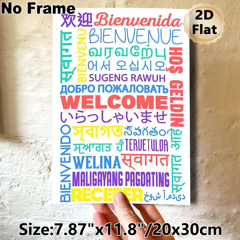 Multilingual Welcome Painting Poster, Vibrant Colorful Typographic Poster, Inclusive Warm Design Ideal For Entryway, Office And Community Areas_maomaolike.com