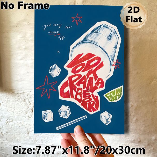 Vodka Cranberry Drink Themed Painting Poster, Bold Hand-drawn Retro Poster, Eye-catching Drink-inspired Decor Ideal For Home Bar, Living Space_maomaolike.com