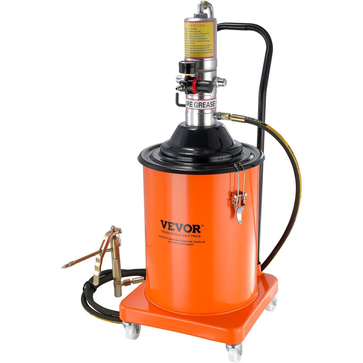 Grease Pump, 5 Gallon 20L, Air Operated Grease Pump With 13 Ft High Pressure Hose And Grease Gun, Pneumatic Grease Bucket Pump With Wheels, Portable Lubrication Grease Pump 50:1 Pressure Ratio_maomaolike.com