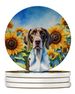 Pointer In Sunflowers Large Sandstone Coasters Pack Of 4 Absorbent Round Coasters Decor Gifts For Men Or Women, 4 In, Multicolor_maomaolike.com
