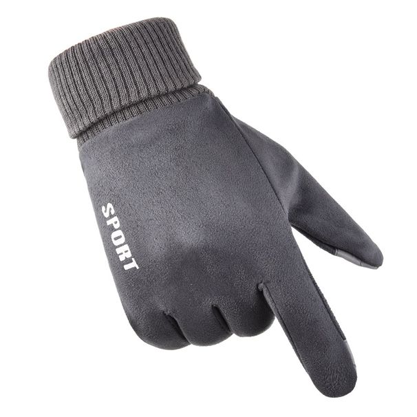Suede gloves men's autumn and winter outdoor windproof plus velvet warm and long lock temperature half-finger dew two-finger riding gloves_maomaolike.com