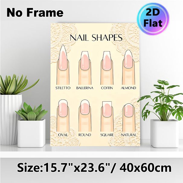 Nail Shapes Painting Poster, Gentle-toned Illustrated Nail Style Guide Poster, Informative Nail Shape Reference Ideal For Beauty Salon, Makeup Studio_maomaolike.com