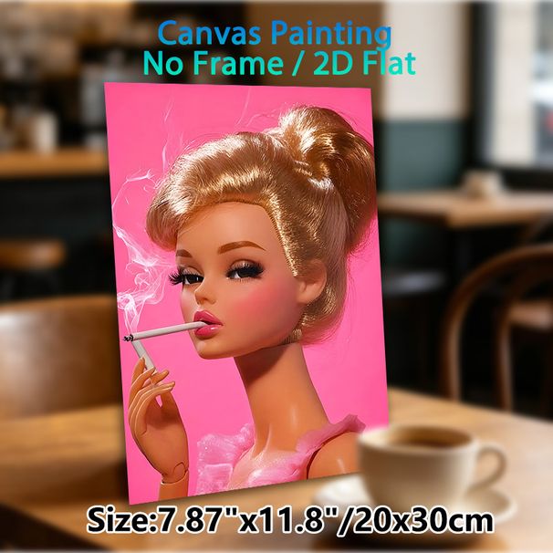 Glamorous Fashion Doll Painting Poster, Vibrant Pink-toned Sleek Updo Doll Poster, Bold Artistic Decor Ideal For Bedroom, Living Room_maomaolike.com