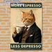 Vintage Cat & Espresso Painting Poster, Retro Nostalgic Styled Poster, Dapper Ginger Cat In Formal Suit Holding Floral Teacup With Fun Quote, Brings_maomaolike.com