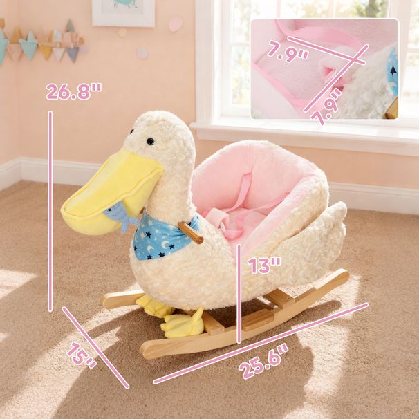 Baby Rocking Horse, Kids Ride On Pelican Rocking Horse For Toddlers 18–36 Months With Realistic Duck Sound, White_maomaolike.com