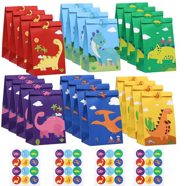 12Pcs Cartoon Dinosaur Gift Bags With 24Stickers,Dinosaur Pattern Paper Treat Wrap Bags Party Favor Gift Supplies For Dinosaur Theme Birthday Party_maomaolike.com