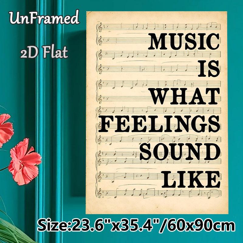 Music Quote Painting Poster, Vintage Sheet Music & Inspirational Text Poster, Artistic Wall Decor Ideal For Music Room, Home Studio_maomaolike.com
