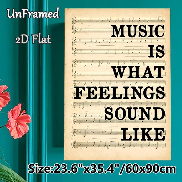 Music Quote Painting Poster, Vintage Sheet Music & Inspirational Text Poster, Artistic Wall Decor Ideal For Music Room, Home Studio_maomaolike.com