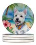 Westie Luau Large Sandstone Coasters Pack Of 4 Absorbent Round Coasters Decor Gifts For Men Or Women, 4 In, Multicolor_maomaolike.com