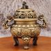 Brass Beast Head Covered Indoor Buddhist Hall Tea Ceremony Sandalwood Three-Legged Incense Burner Antique Metal Ornament Craft_maomaolike.com