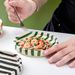 Hand-Painted Ceramic - 9 Inch Korean Style Striped Dessert Plate With Raised Edge For Food Presentation (Set Of 4)_maomaolike.com