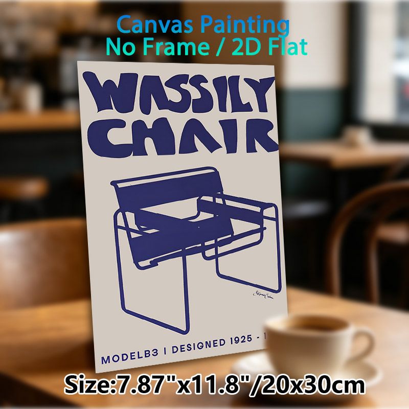 Wassily Chair Painting Poster, Minimalist Retro Navy Blue Line Art Poster, Vintage Iconic Furniture Design, Ideal For Living Room And Studio Decor_maomaolike.com