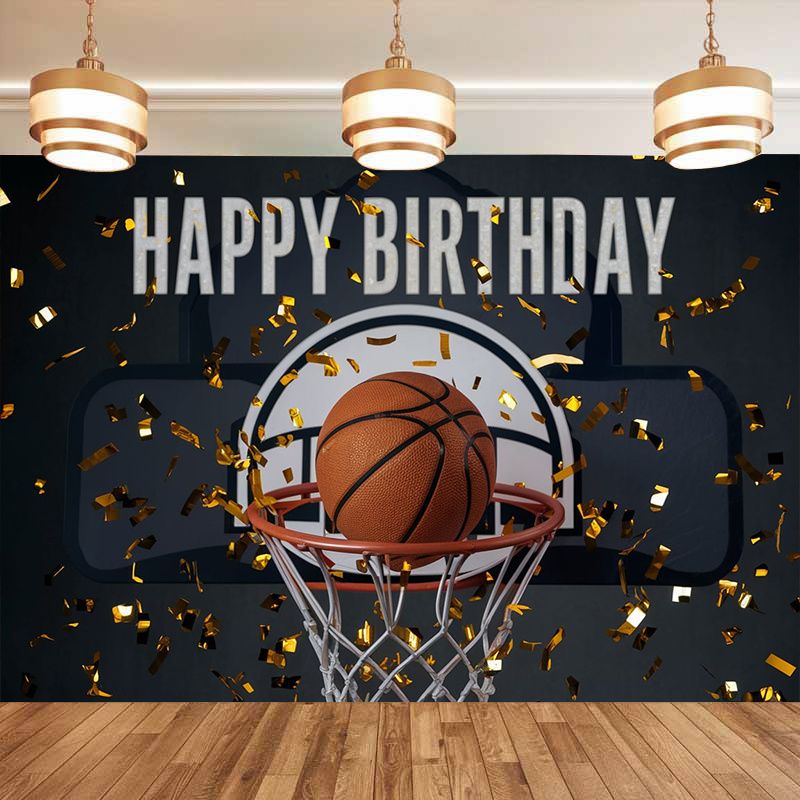 Basketball Happy Birthday Party Banner - 2D Flat Polyester Backdrop, Wall Hanging Photo Props, Party Decor_maomaolike.com