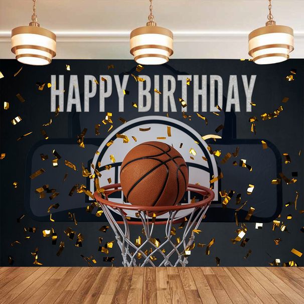 Basketball Happy Birthday Party Banner - 2D Flat Polyester Backdrop, Wall Hanging Photo Props, Party Decor_maomaolike.com