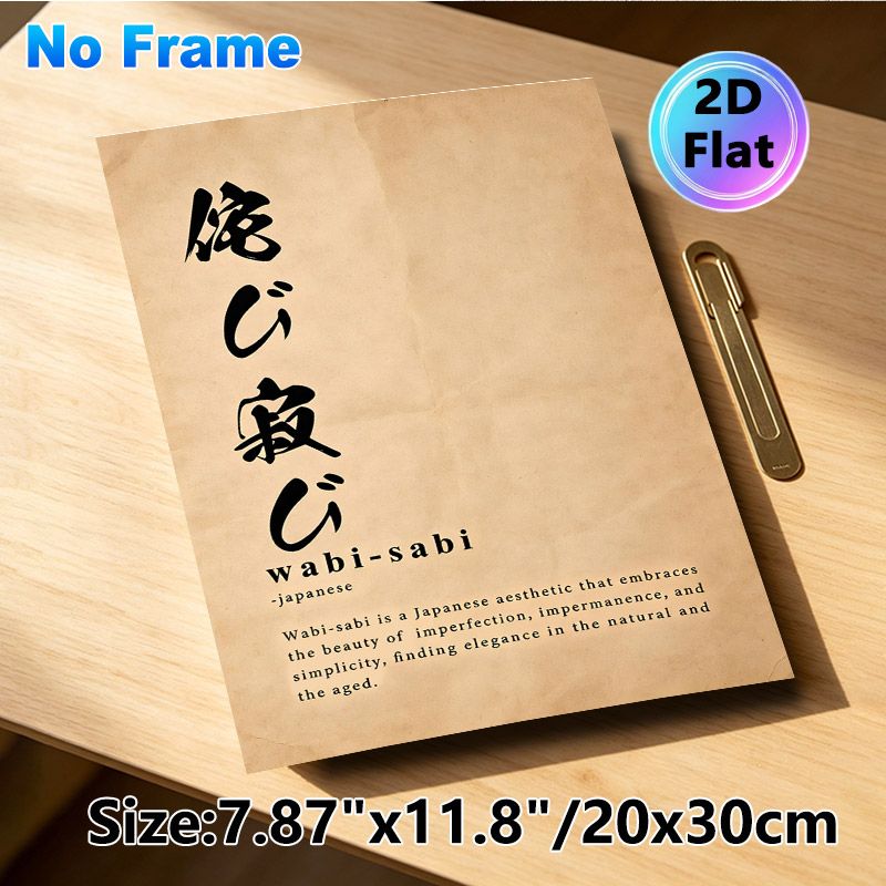 Wabi-sabi Themed Painting Poster, Vintage Japanese Calligraphy Style Poster, Features Explanatory Text Of Wabi-sabi Aesthetic, Brings Tranquil_maomaolike.com