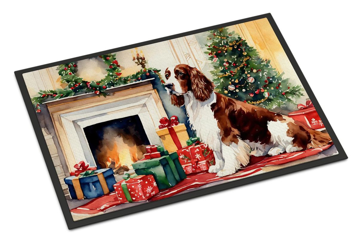 Welsh Springer Spaniel Cozy Christmas Doormat Front Door Mat Indoor Outdoor Rugs For Entryway, Non Slip Washable Low Pile, 24H X 36W_maomaolike.com