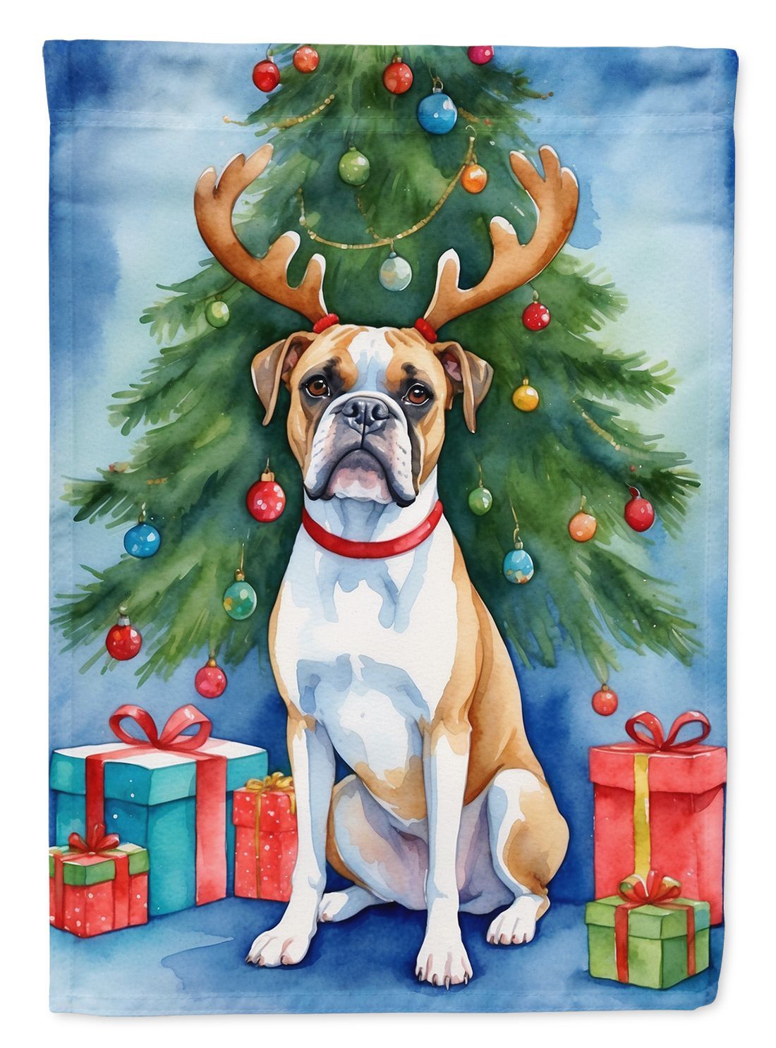 White Boxer Christmas Reindeer Garden Flag Mailbox Flag Decorative Yard Flag Banner Outside Patio Artwork Yard Flower Beds, Garden Size, Multicolor_maomaolike.com