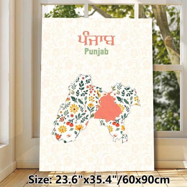 Punjab Map Painting Poster, Delicate Pastel Floral-filled Map Poster, Charming Regional-inspired Decor Ideal For Home And Office Spaces_maomaolike.com