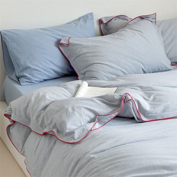 Wholesale INS Japanese Style Simple Vertical Thin Striped Pure Four-Piece With Dense Overlock Edge, Full Yarn-Dyed Washed Cotton 4_maomaolike.com