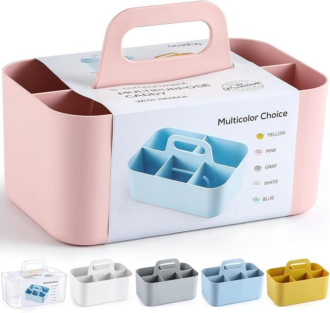 Multiuse Caddy Organizer With Handle - Stackable Plastic Tote Bin - Art Craft Supplies, Office, Desk, Stationery Pen Holder, Kitchen, Utensil, Makeup, Bathroom, Shower, Cleaning, Dorm Organizer - Pink_maomaolike.com