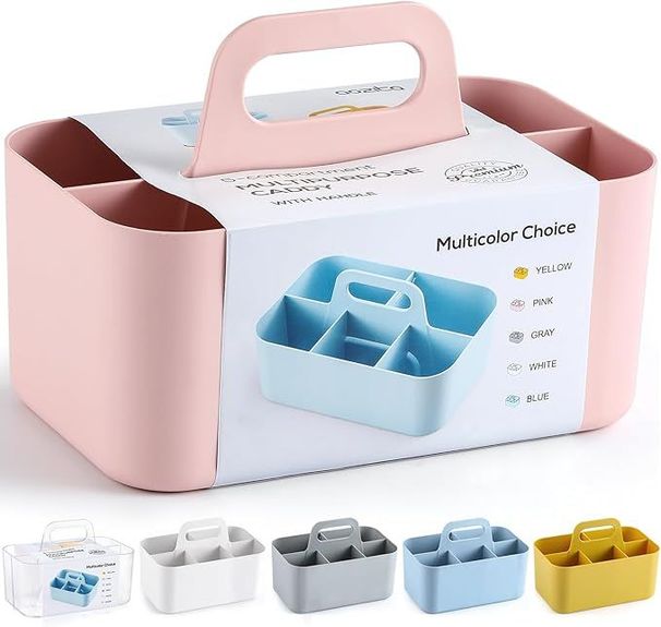 Multiuse Caddy Organizer With Handle - Stackable Plastic Tote Bin - Art Craft Supplies, Office, Desk, Stationery Pen Holder, Kitchen, Utensil, Makeup, Bathroom, Shower, Cleaning, Dorm Organizer - Pink_maomaolike.com