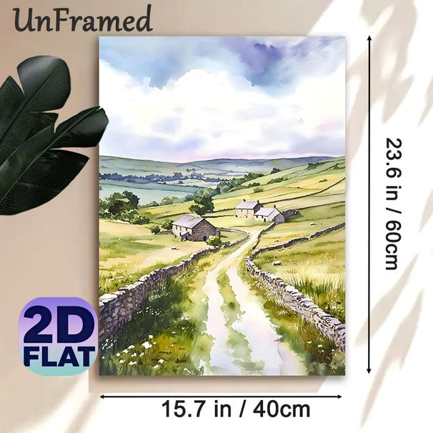 Rural Countryside Painting Poster, Soft-toned Watercolor Pastoral Landscape Poster, Serene Natural Scenery Ideal For Home Living Room, Bedroom_maomaolike.com