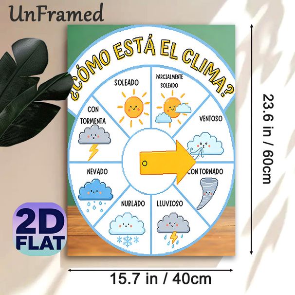 Spanish Weather Learning Painting Poster, Cute Cartoon Weather Wheel Poster, Colorful Illustrated Spanish Weather Terms, Ideal For Language Learning_maomaolike.com