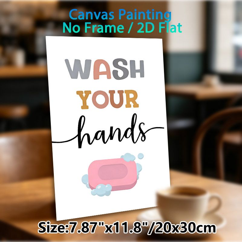 Hand Washing Reminder Painting Poster, Pastel Typographic & Soap Graphic Poster, Gentle Hygiene Reminder Suitable For Bathroom_maomaolike.com