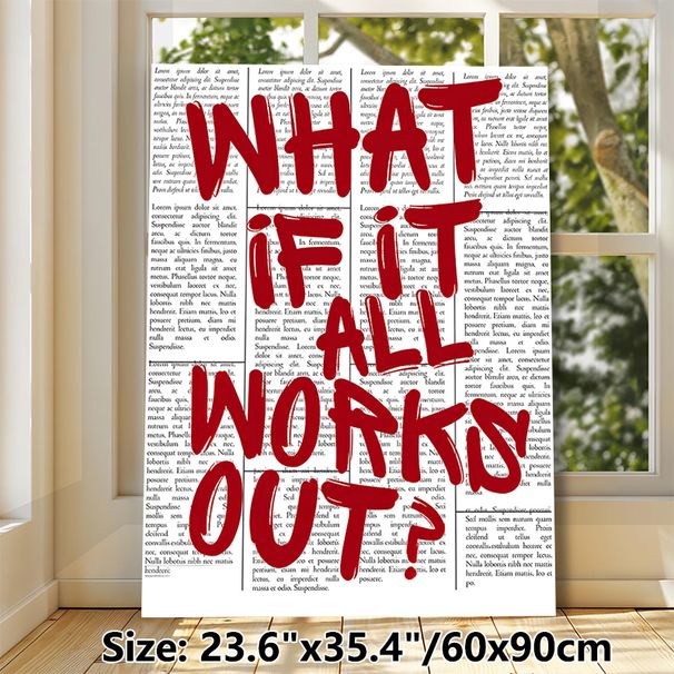 Inspirational "What If It All Works Out?" Painting Poster, Bold Red Typographic Vintage Newspaper Style Poster, Motivational Wall Decor Ideal For Home_maomaolike.com