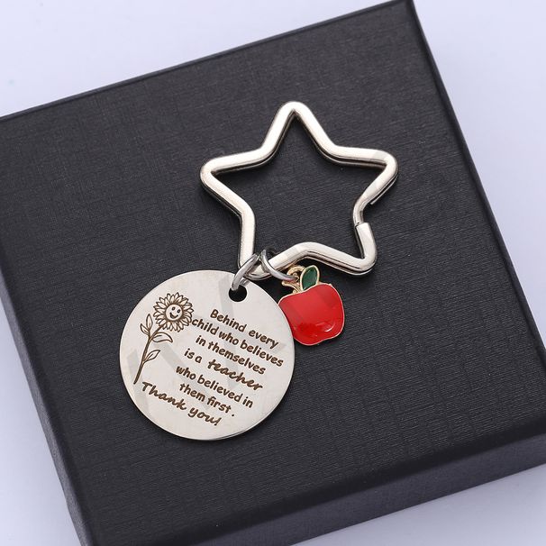 Stainless Steel Five-pointed Star Keychain Aple Pendant Engraving Decision Coin Inspirational Teacher's Day Thanksgiving Gift_maomaolike.com