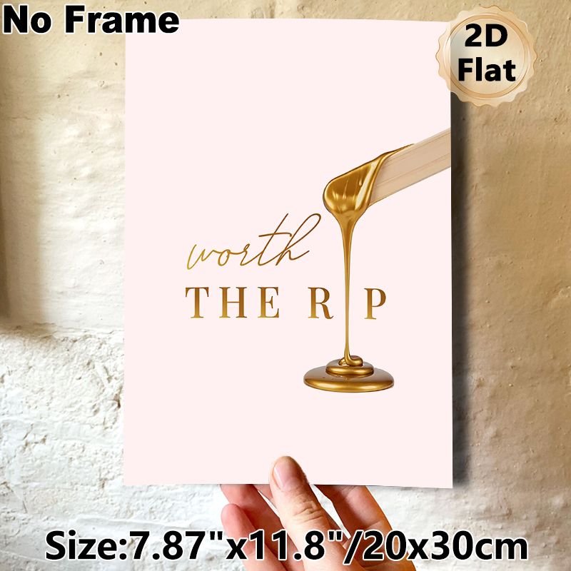 "Worth The Rip" Inspirational Quote Painting Poster, Elegant Glossy Gold Drip Design Poster, Stylish Motivational Wall Decor Suitable For Bedroom And_maomaolike.com