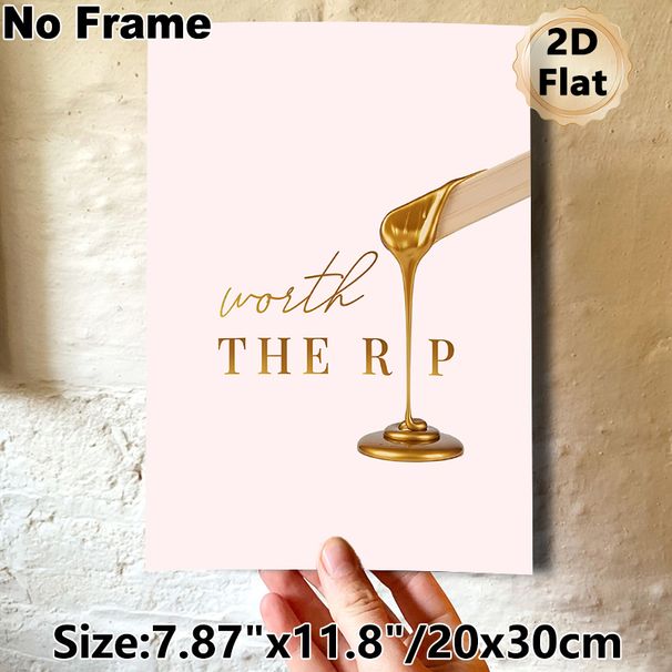 "Worth The Rip" Inspirational Quote Painting Poster, Elegant Glossy Gold Drip Design Poster, Stylish Motivational Wall Decor Suitable For Bedroom And_maomaolike.com