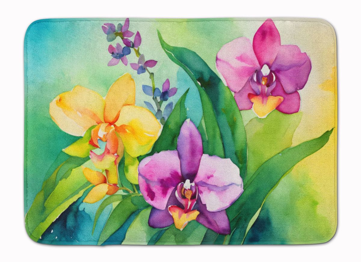 Orchids In Watercolor Memory Foam Kitchen Mat Machine Washable Anti-Fatigue Mat Cushion Comfort Bath Mat Or Kitchen Rug_maomaolike.com