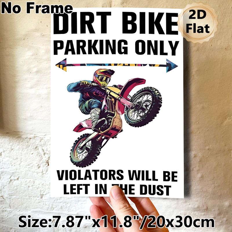 Dirt Bike Parking Themed Painting Poster, Vibrant Pop-art Style Dirt Bike Rider Poster, Funny Warning Slogan, Ideal For Garage, Workshop Or Motorcycle_maomaolike.com
