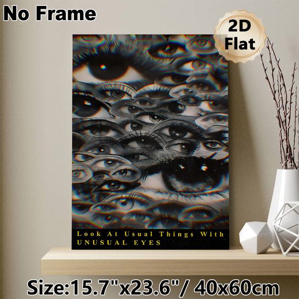 Surreal Eyes Painting Poster, Glitch-style Monochrome & Color-distorted Eyes Poster, Thought-provoking Unique Design, Ideal For Home Studio, Living_maomaolike.com