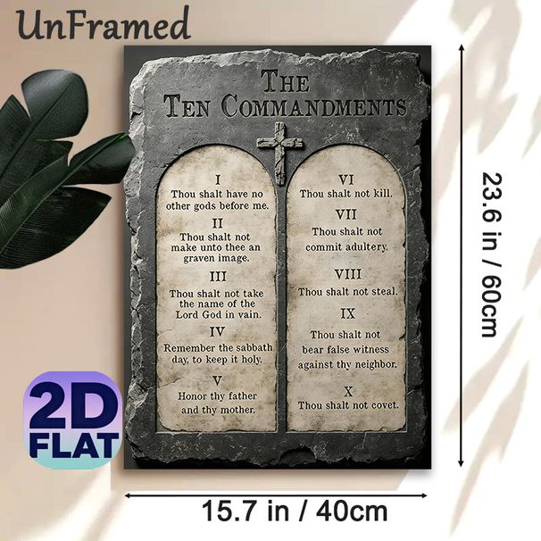 Ten Commandments Painting Poster, Vintage Stone-textured Religious Poster, Features Classic Ten Commandments Content, Suitable For Church, Home Prayer_maomaolike.com
