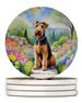 Airedale Terrier Spring Garden Large Sandstone Coasters Pack Of 4 Absorbent Round Coasters Decor Gifts For Men Or Women, 4 In, Multicolor_maomaolike.com