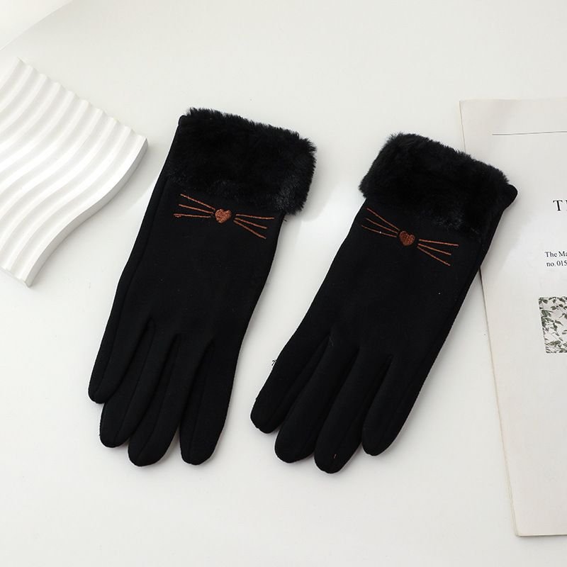 Women's gloves autumn and winter cute thickened velvet ladies cycling windproof cold proof five finger touch screen cycling spring and autumn style_maomaolike.com