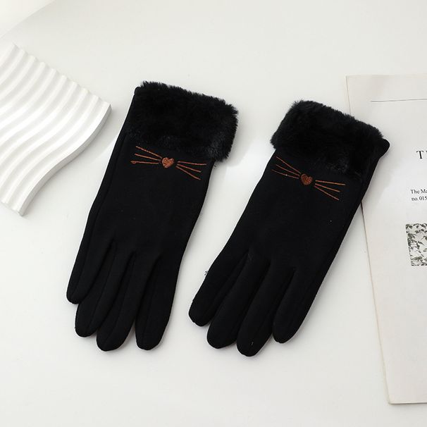 Women's gloves autumn and winter cute thickened velvet ladies cycling windproof cold proof five finger touch screen cycling spring and autumn style_maomaolike.com