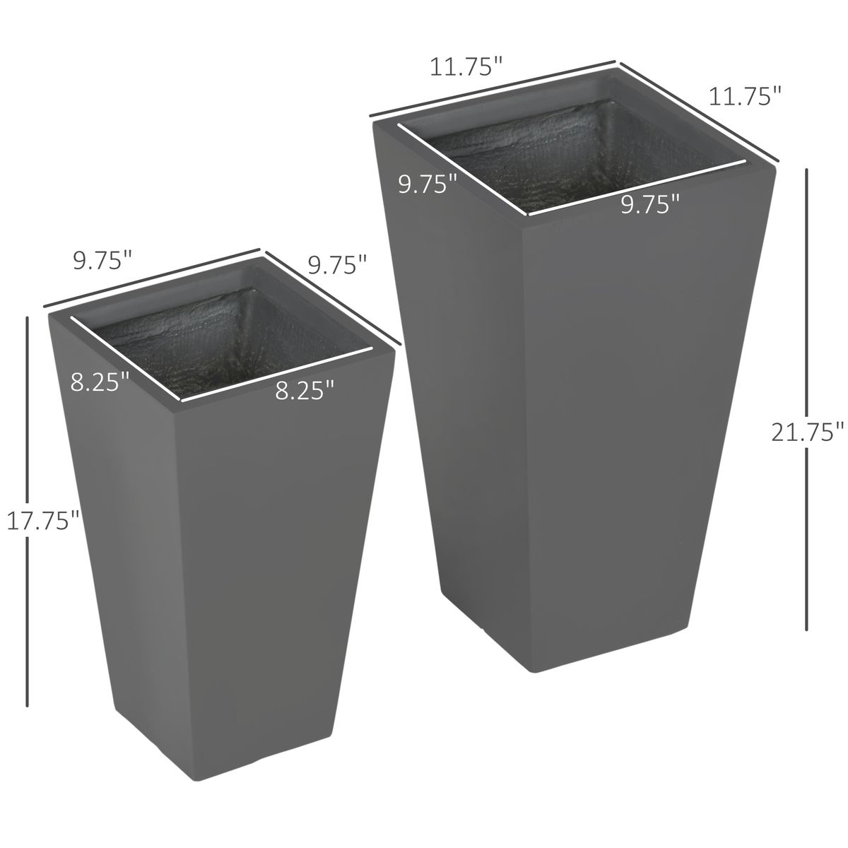 2-Pack Outdoor Planter Set, Flower Pots With Drainage Holes, Durable & Stackable Plant Pot, 22in & 18in, For Porch, Entryway, Patio, Yard, Garden, Gray_maomaolike.com
