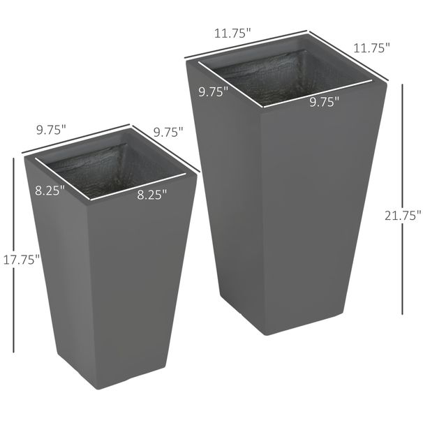 2-Pack Outdoor Planter Set, Flower Pots With Drainage Holes, Durable & Stackable Plant Pot, 22in & 18in, For Porch, Entryway, Patio, Yard, Garden, Gray_maomaolike.com